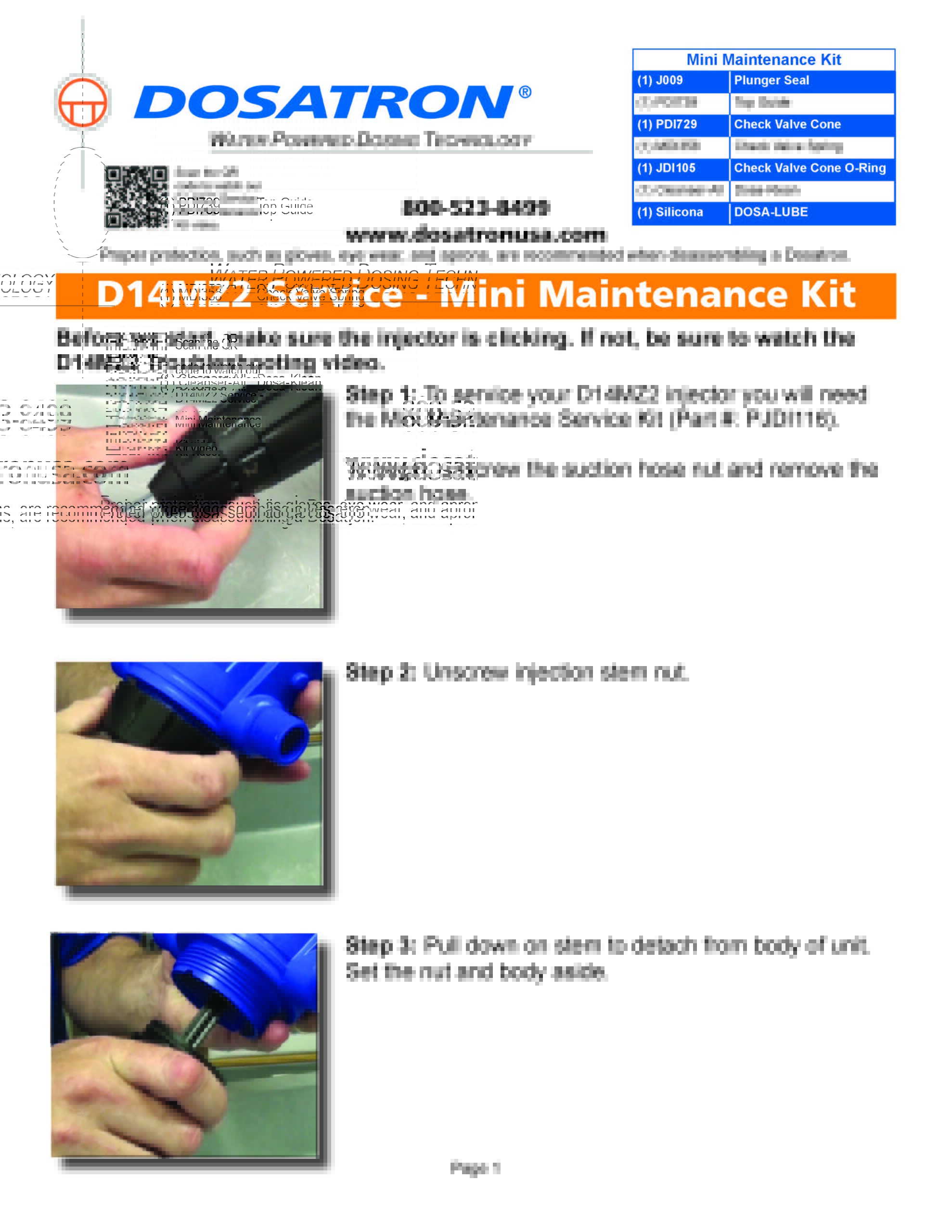 Service Steps for Mini Maintenance Kit
