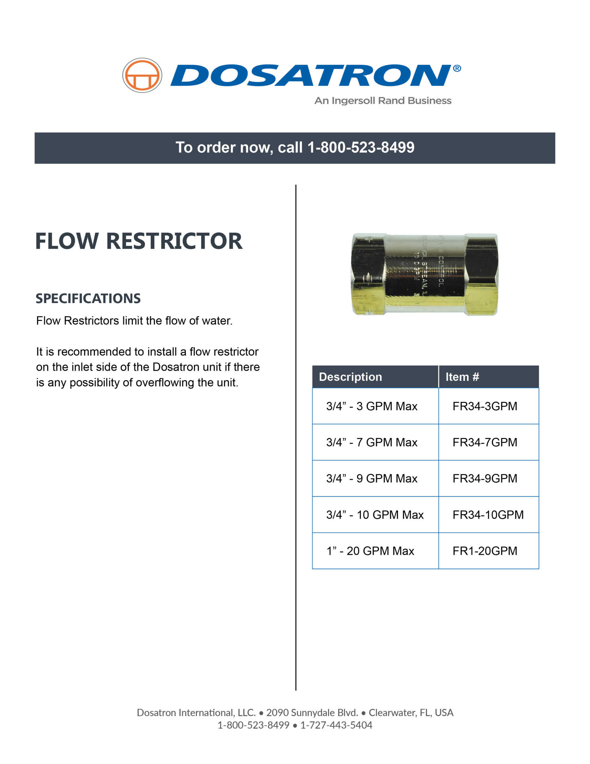 Flow Restrictor Specifications