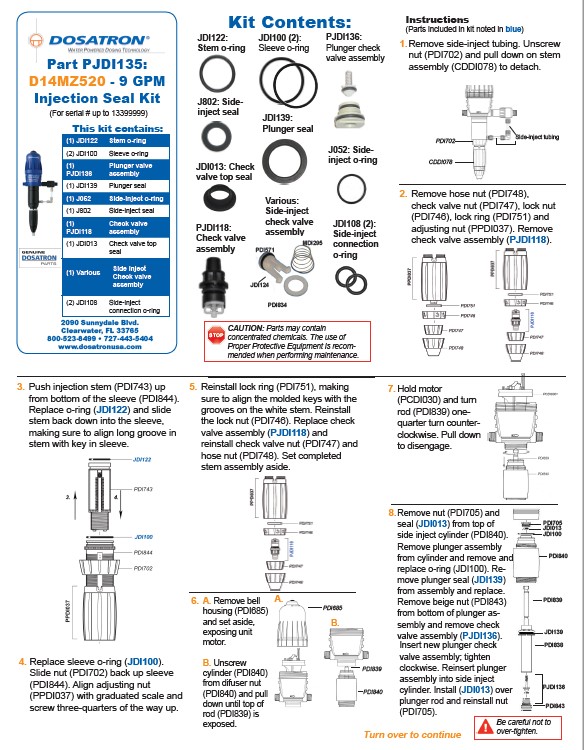 Seal Kit Instructions (Serial Numbers Up to 13400000)